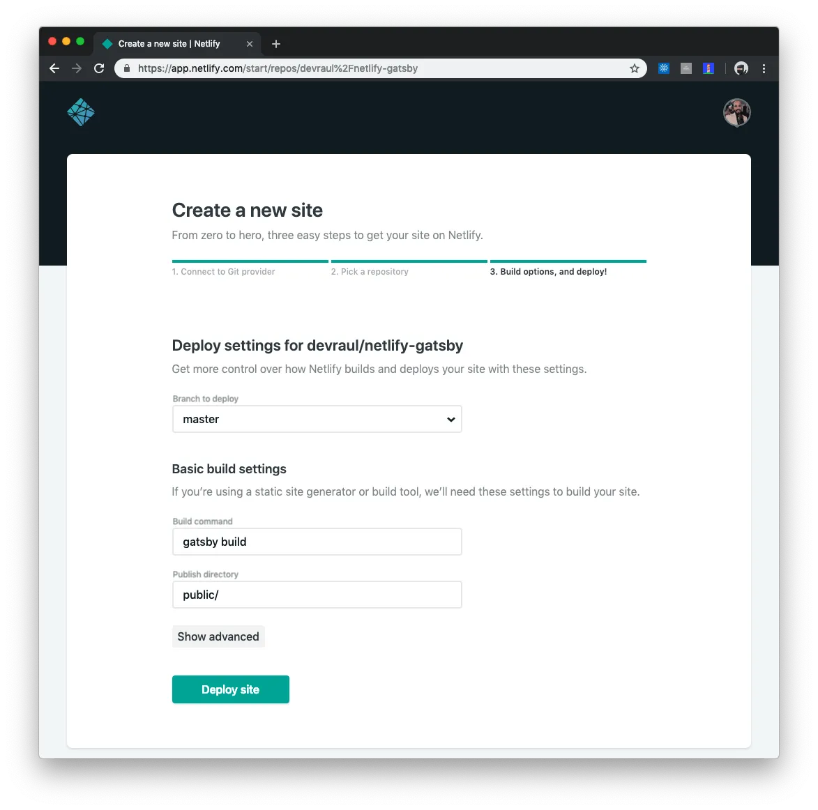 Configurando novo projeto no Netlify