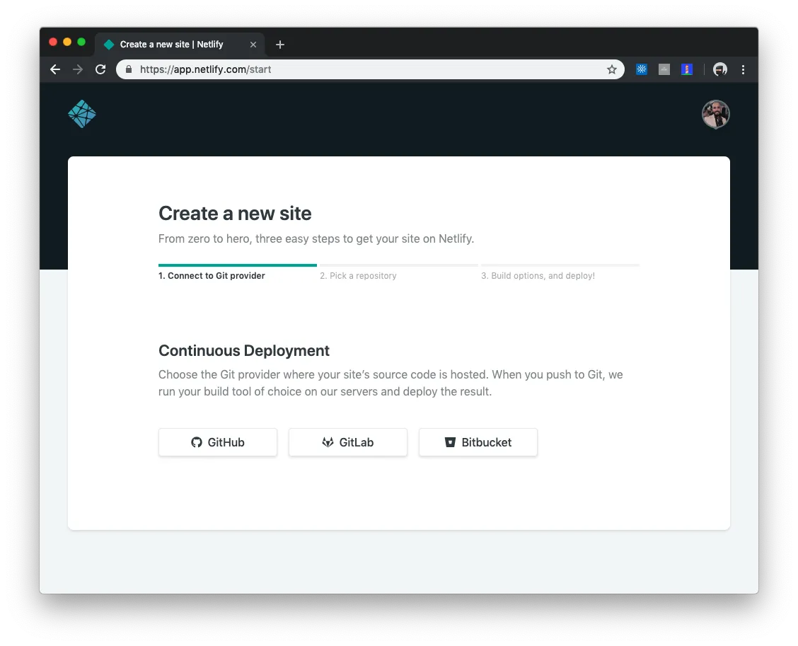 Criando um novo projeto no Netlify