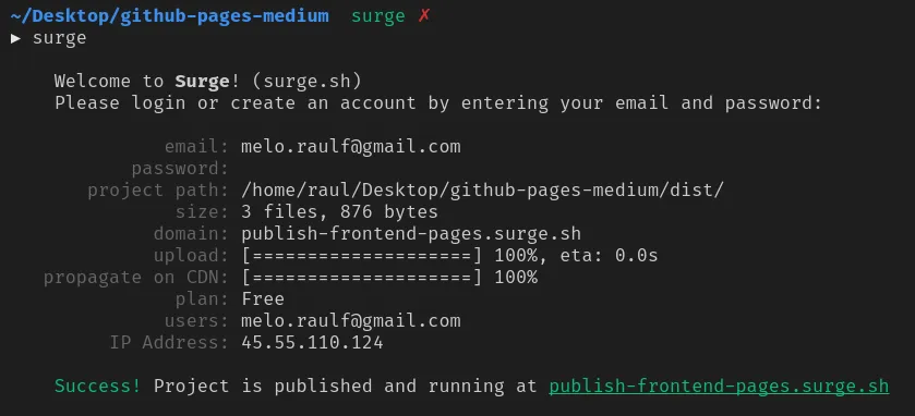 surge cli: surge: publish