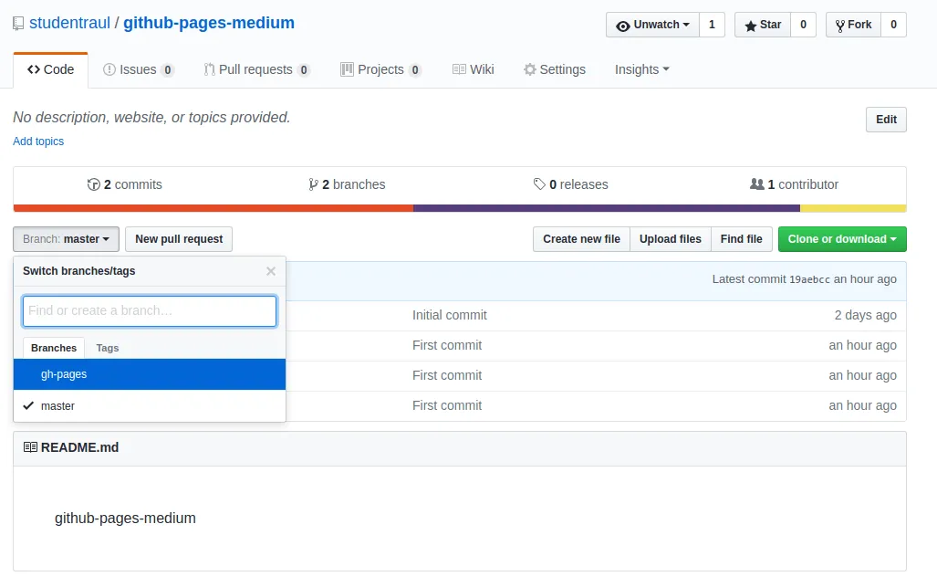 Página inicial no projeto do Github