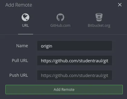 Formulário para adicionar remote preenchido