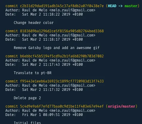 git log após as mudanças