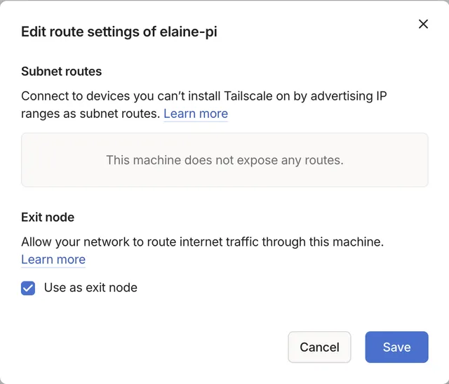 Use as exit node menu