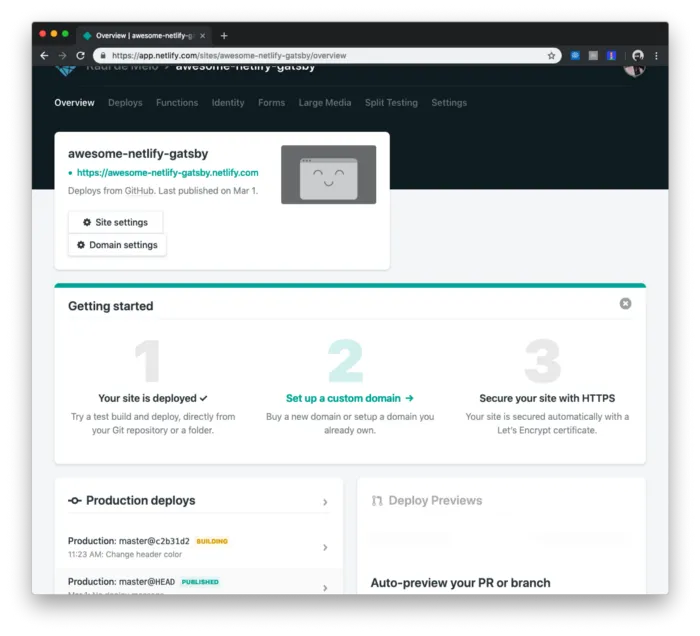 Página do projeto no Netlify — Building