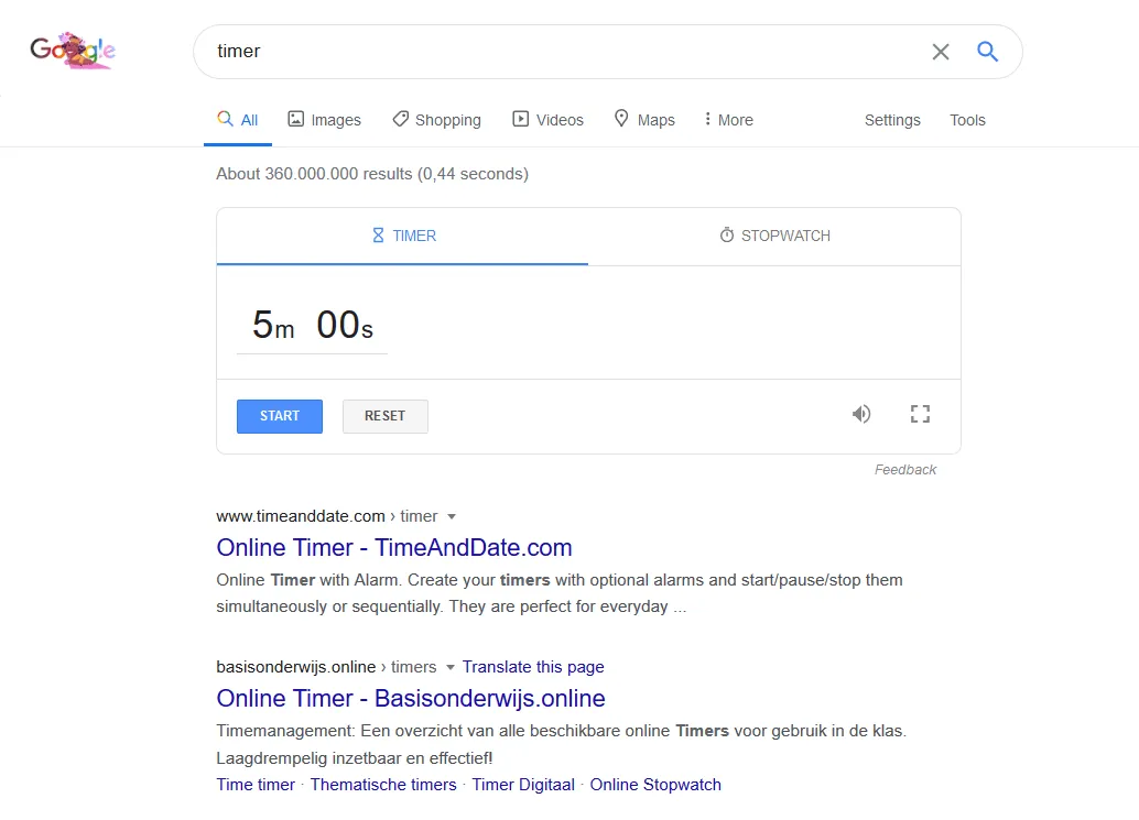 Cronômetro no Google