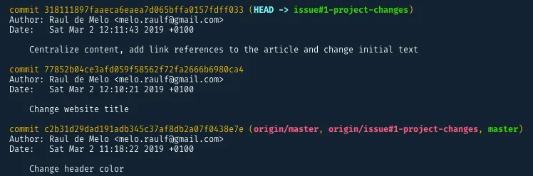 Git log após as alterações