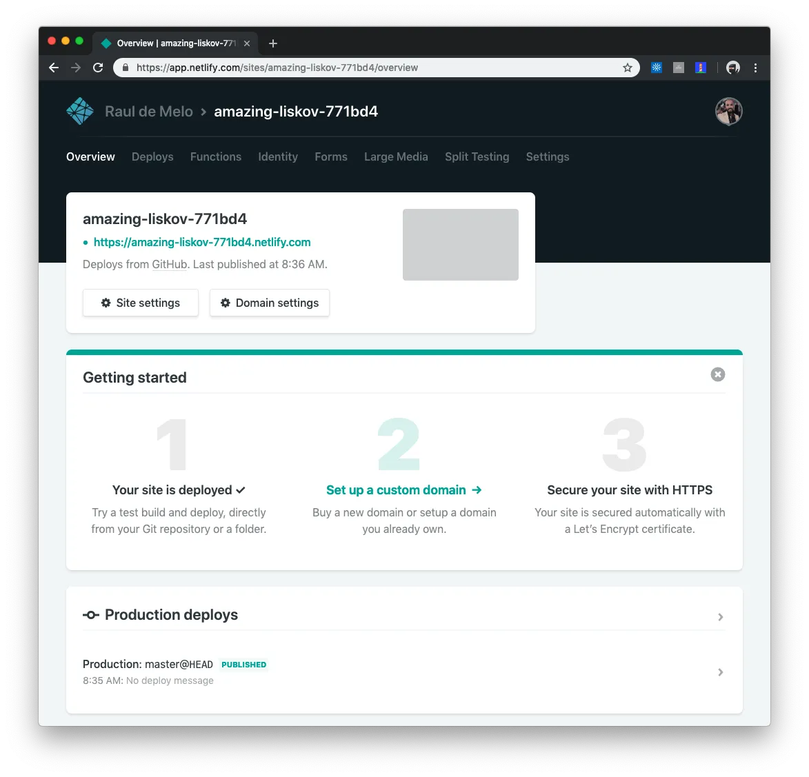 Página Inicial do projeto na plataforma Netlify