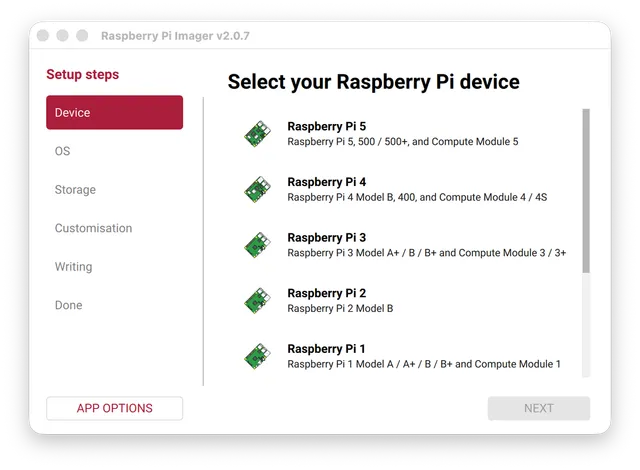 Select your Raspberry Pi device